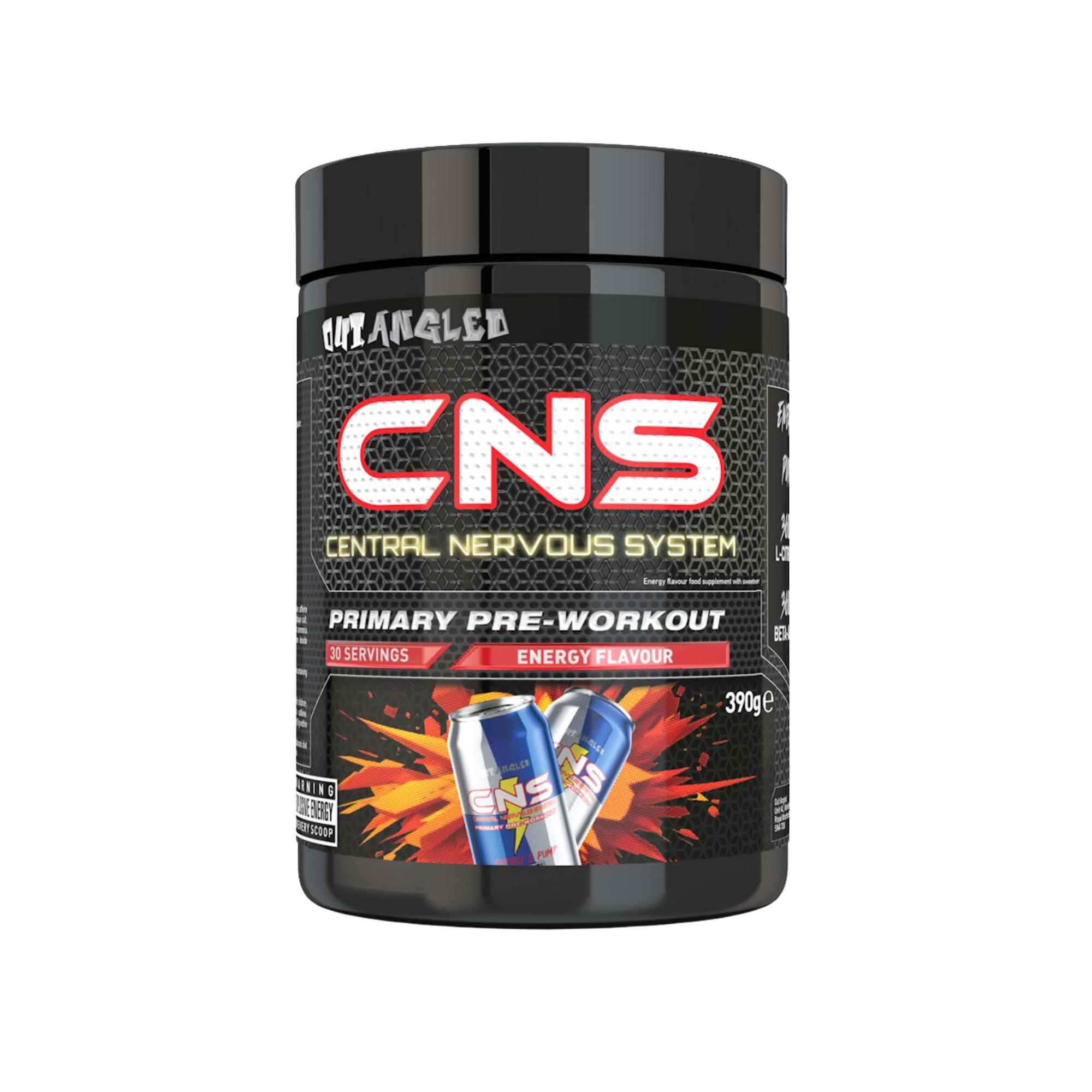 CNS Central Nervous System pre-workout supplement container on a white background